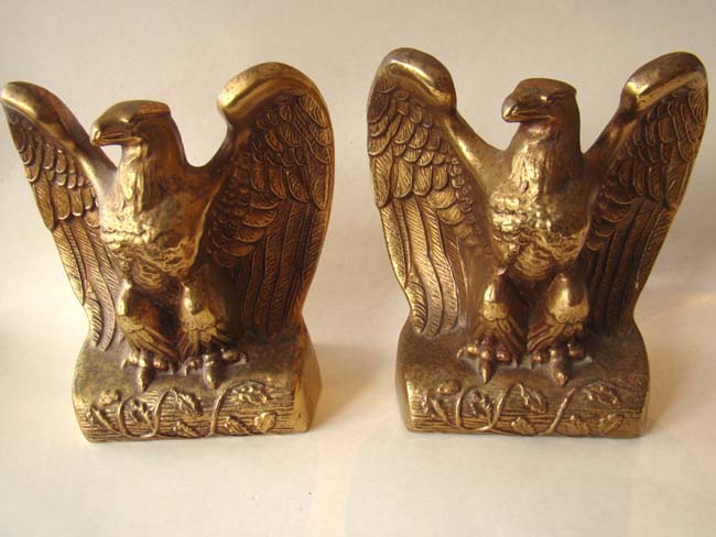 A pair of vintage American eagle brass bookends